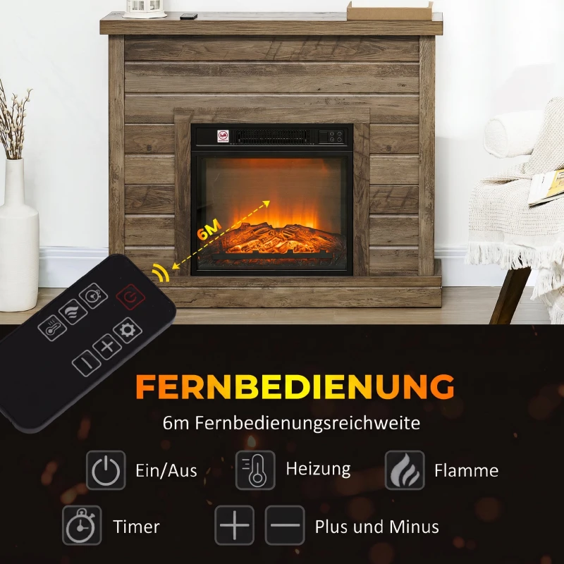 HOMCOM Elektrische Haard, 3D-vlameffect, 3 standen, timer, afstandsbediening, naturel hout