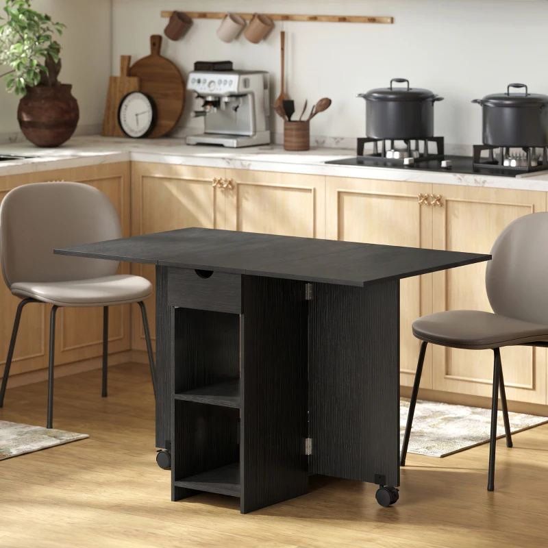 HOMCOM Table à Manger Pliante, Table de Cuisine Extensible pour 2 à 4 Personnes, 2 Abattants, 120 x 72 x 75 cm, Noir
