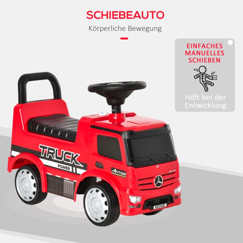 HOMCOM speelgoedauto loopauto babywagen kinderwagen gelicentieerd door Mercedes ANTOS vrachtwagenstijl met licht voor kinderen van 12 tot 36 maanden metaal PP plastic wit + zwart 62.5x28.5x45cm