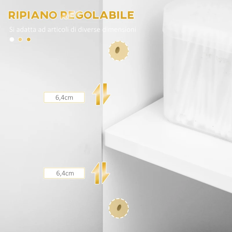 kleankin Mobiletto Bagno Moderno con Armadietto, Cassetto e Mensola Regolabile, 60x30x120cm, Bianco