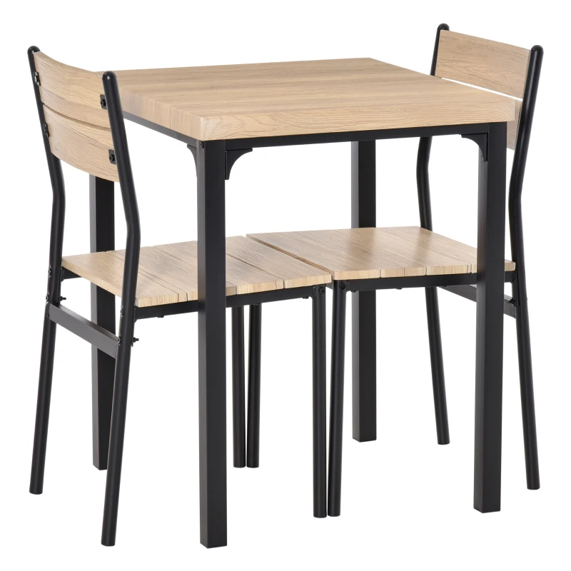 HOMCOM Ensemble table et chaises pour 2 personnes, table de cuisine avec chaises, table à manger 3 pièces avec 2 chaises encastrables, pour cuisine salon maison, bois de chêne clair