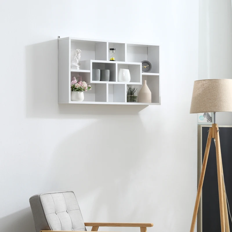 HOMCOM Estante de Pared Decorativo, Estantería para Libro, CDs, Baldas Flotantes con 8 Cubos, 85x14,5x47,5 cm, Carga 20kg, para Oficina, Estudio, Salón, Blanco