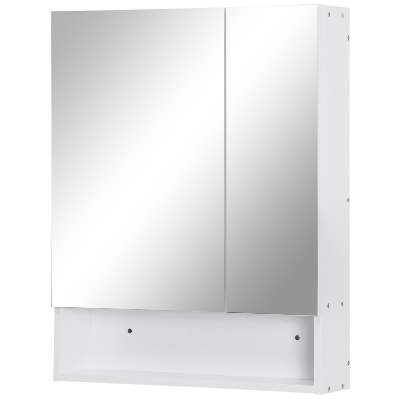 kleankin Bathroom Cabinet with Mirror, Wall Mounted Bathroom Mirror Cabinet with Adjustable Shelf, 2 Doors Storage Cupboard, White