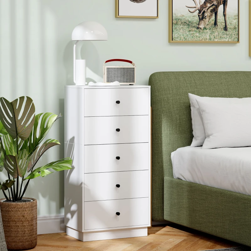 HOMCOM Ladenkast Sideboard met 5 Laden in Moderne Stijl van Spaanplaat, 47 x 29 x 95 cm, Wit(m-6)