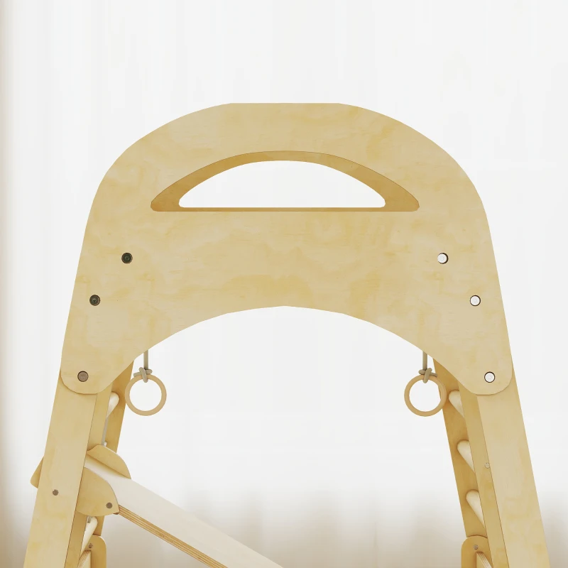 AIYAPLAY Binnen-klimrek, 6-in-1 ontwerp, glijbaan, klimstangen, klimwand, ladder, klimnet, 3-6 jaar, hout(m-8)