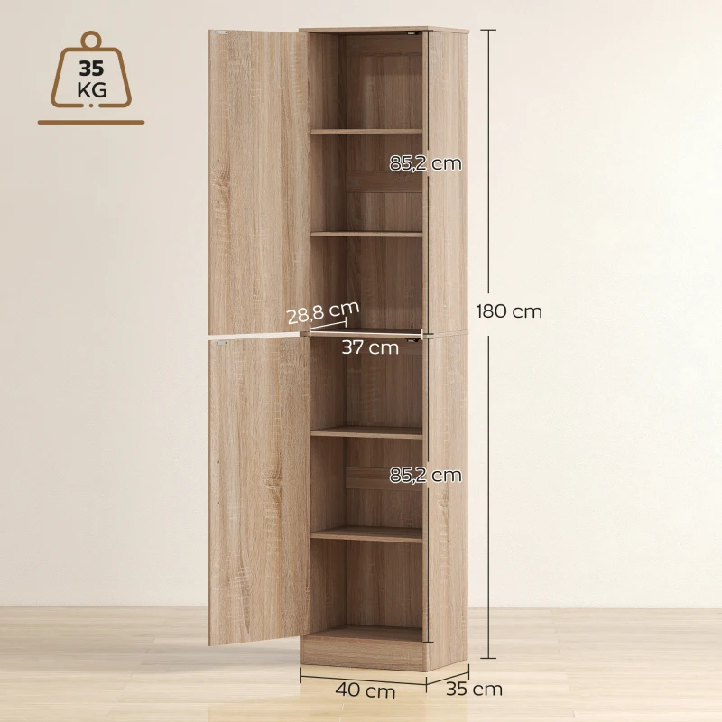 HOMCOM Meuble de salle de bain colonne avec 2 portes et 4 étagères réglables, 40 x 35 x 180 cm, bois naturel