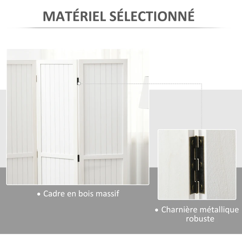HOMCOM Paravent en bois séparateur de pièce closion intérieur pliable 3 panneaux en bois 120 x 170 cm blanc