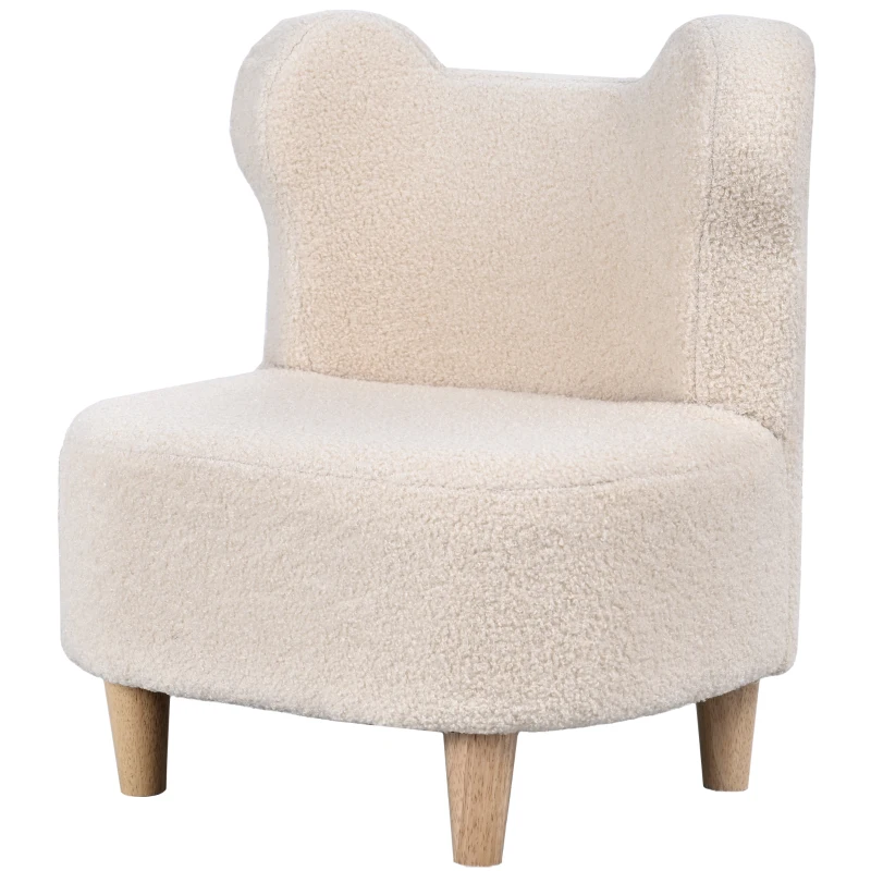 AIYAPLAY Kinderfauteuil, pluche fauteuil met berenoren, fleece-bekleding, schuim, Beige(m-10)