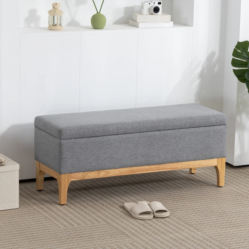 HOMCOM Banc de rangement, coffre de rangement avec couvercle amovible style scandinave, en tissu lin, 110 x 39 x 45 cm, gris