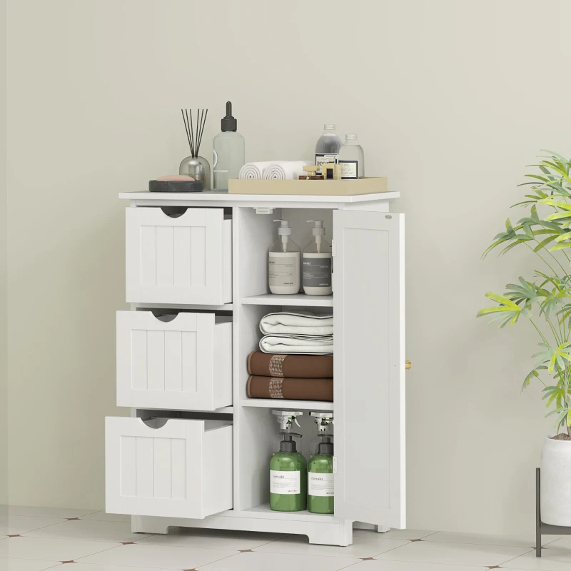 HOMCOM Badkamerkast, Badkamercommode, 3 Laden, Schap, MDF, Wit