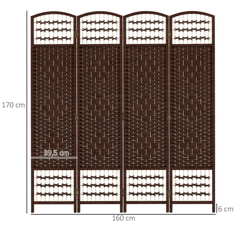 HOMCOM Paravent intérieur en bois séparateur de pièce cloison pliable 4 panneaux 160 x 170 cm marron