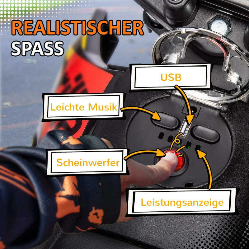 AIYAPLAY 12V kinder-motorfiets met steunwielen, LED-lichten, muziek, USB, elektrische motorfiets voor jongens en meisjes, geel(m-6)