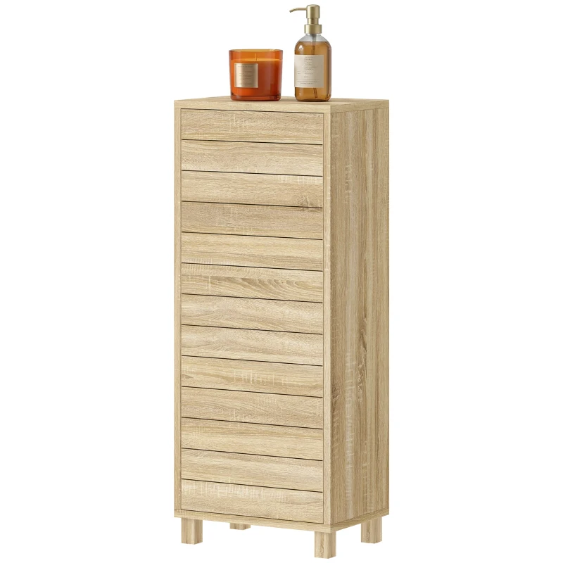 HOMCOM Mueble Auxiliar de Baño con Puerta de Listones 3 Estantes y Estante Ajustable Apertura por Presión 34x23x84 cm Natural