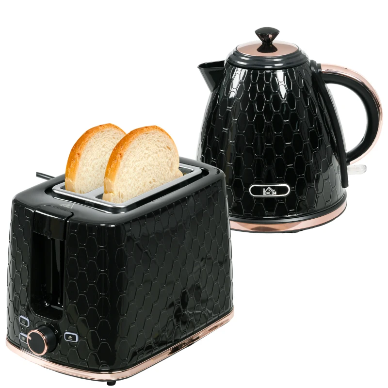 HOMCOM 1.7L 3000W Fast Boil Kettle & 2 Slice Toaster Set, Kettle and Toaster Set with Auto Shut Off, Browning Controls, Black