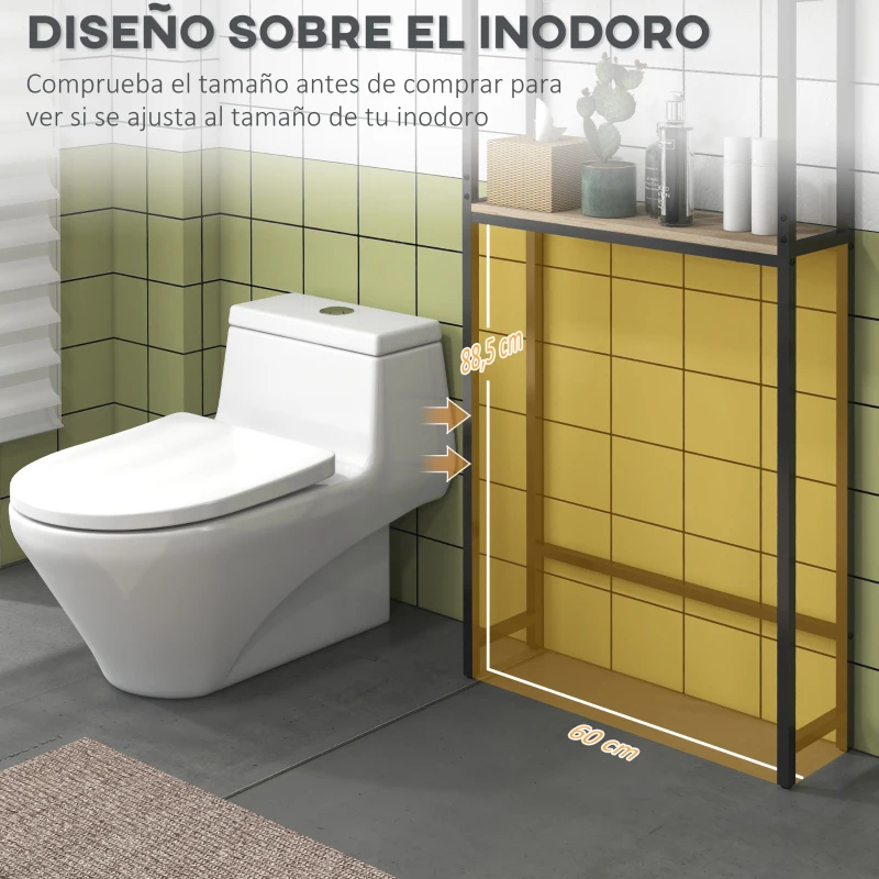 kleankin Mueble sobre Inodoro con 2 Puertas Estante Ajustable Estante Abierto para Espacio Pequeño 64x19x178 cm Natural