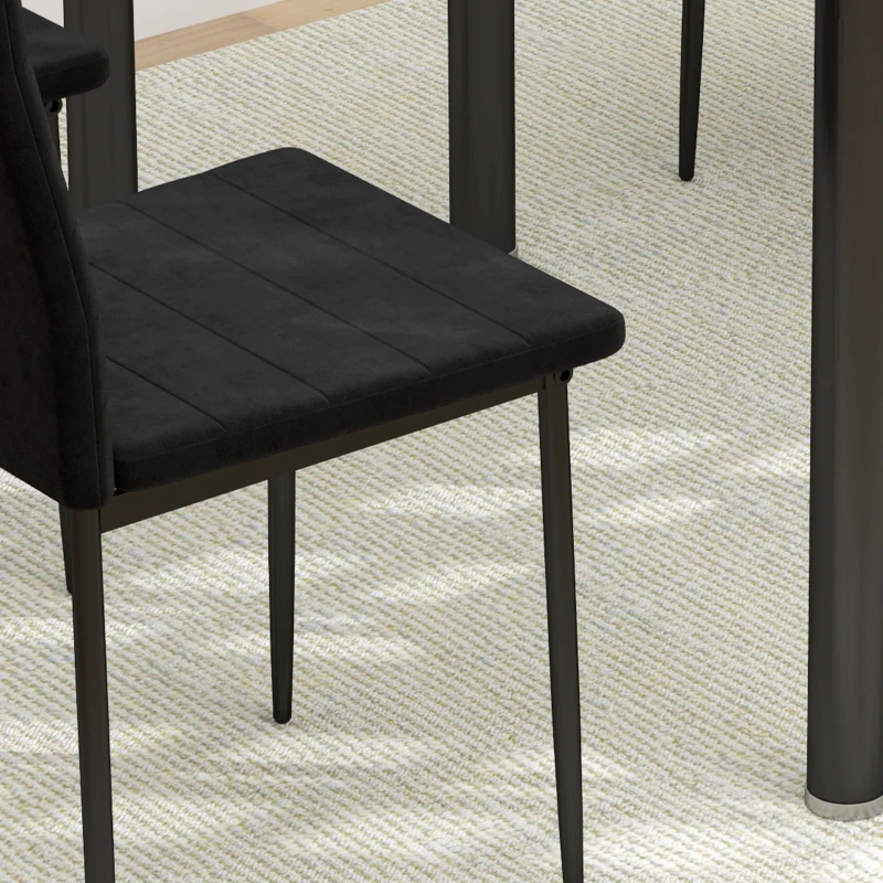 HOMCOM Set van 4 Eetkamerstoelen, Armloos ontwerp, Stofbekleding, Metalen poten, Zwart(m-9)