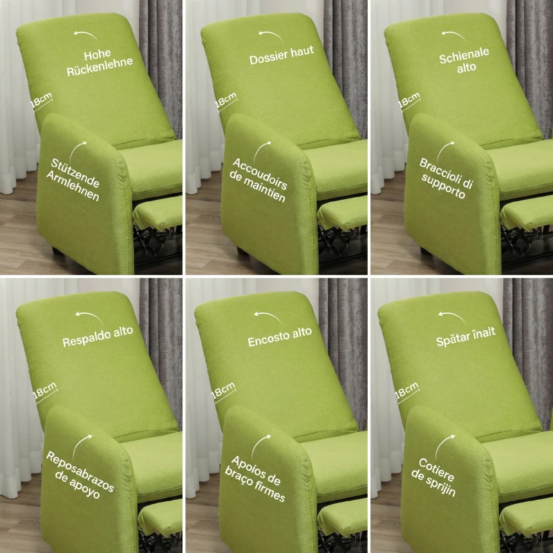 HOMCOM Fotoliu Relaxant Reclinabil cu Suport pentru Picioare Extensibil, Husă de Schimb și Șezut cu Arcuri, Gri