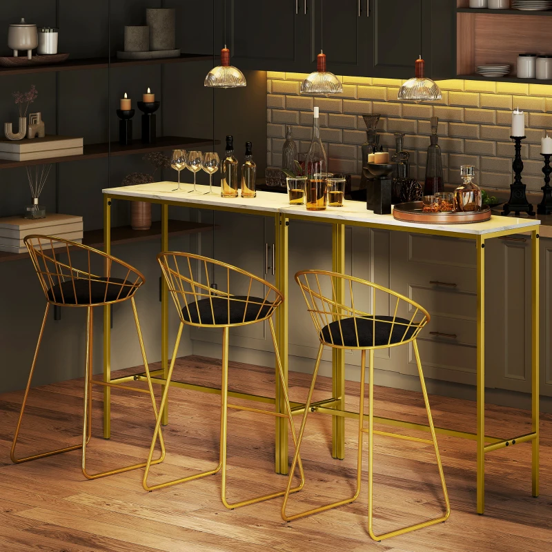 HOMCOM Ensemble table de bar avec tabourets table à manger debout avec 2 chaises pieds en acier 100 x 40 x 107 cm doré