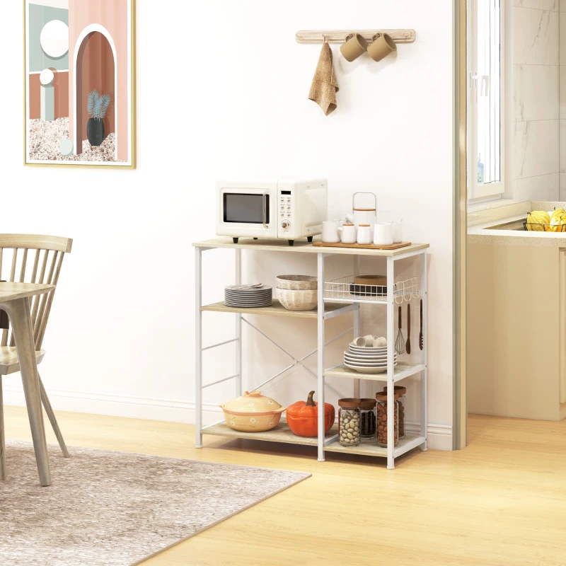 HOMCOM Etagère meuble de rangement cuisine ilot style moderne avec 4 crochets 4 étagères 90 x 40 x 84,5 cm,