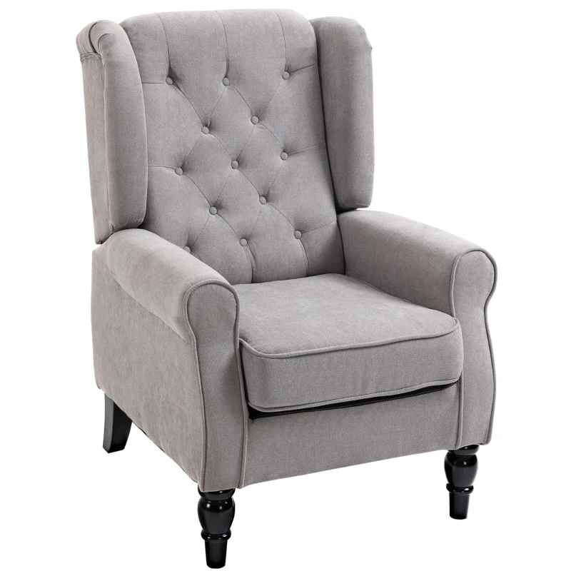 HOMCOM Fauteuil de salon capitonné avec assise large, pieds en bois, style classique, grand confort, 74 x 86 x 102 cm, gris(m-12)