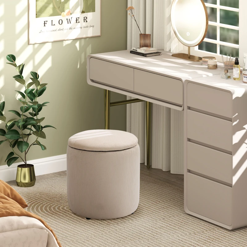 HOMCOM Modern Storage Ottoman with Removable Lid, Fabric Storage Stool, Foot Stool, Dressing Table Stool, Set of 2, Cream White