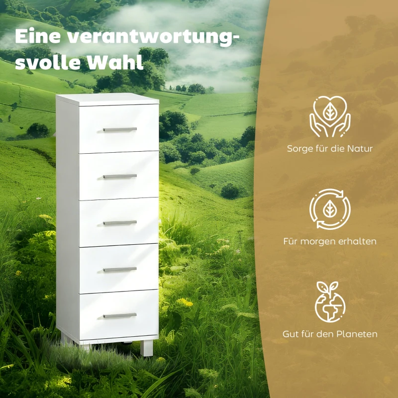 HOMCOM Badkamerkast Smalle badkast met 5 lades voor badkamer  30 x 30 x 95 cm Wit