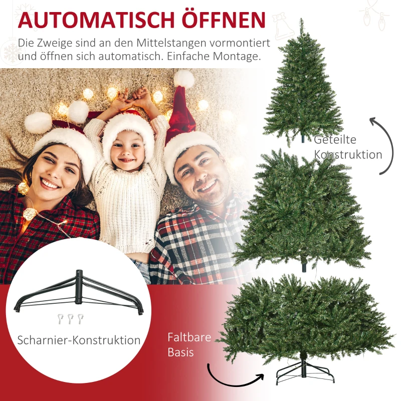 HOMCOM Kerstboom met 700 Warmwitte LED's, 2154 Takken, Vlamvertragend, Kunststof/Metaal, 210 x 142 cm, Groen