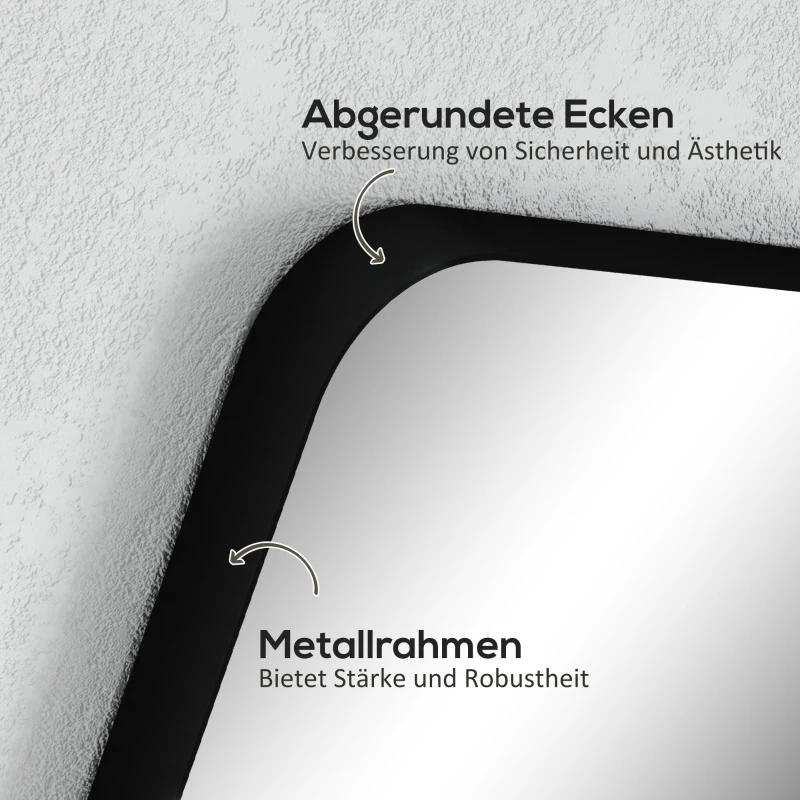 HOMCOM Badkamerspiegel wandspiegel met splinterfolie metalen frame badkamer 50 x 70 cm zwart