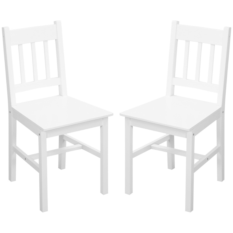 HOMCOM Conjunto de 2 Cadeiras de Sala de Jantar com Encosto de Ripas Estrutura de Madeira de Pinho 41x46,5x85,5 cm Branco