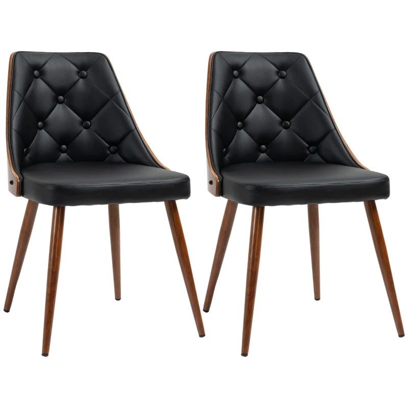 HOMCOM Set de 2 Sillas de Comedor Modernas con Asiento Tapizado en Cuero Sintético y Patas de Acero 50,5x59x82 cm Negro