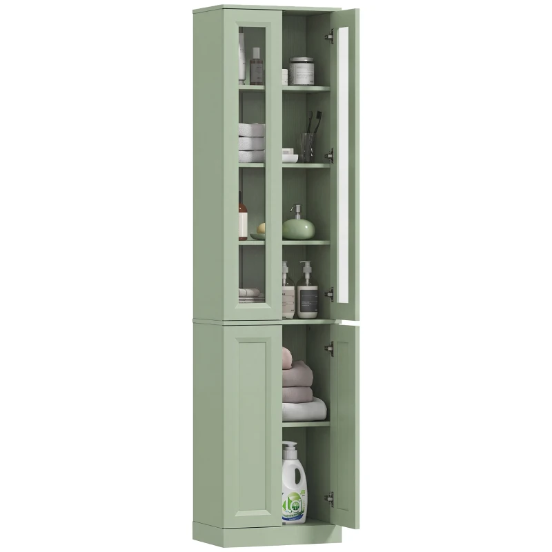 HOMCOM Meuble de Salle de Bain 6 niveaux, Meuble de Rangement avec 4 Portes à Fermeture Douce et Étagères Réglables, Vert