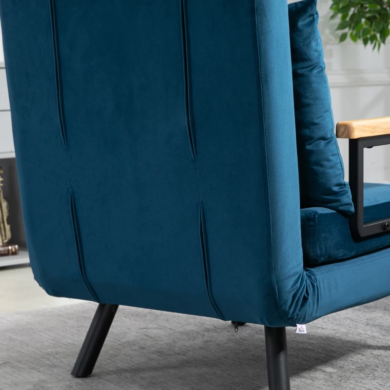 HOMCOM Conjunto de 2 Poltronas Convertível em Cama Dobrável com Encosto Ajustável em 5 Níveis e Almofada 63x73x81 cm Azul