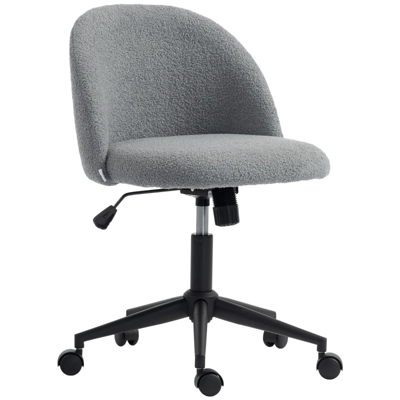 HOMCOM Chaise de Bureau Pivotante en Fourrure Teddy, Hauteur Réglable, Roulettes, Mousse Haute Résilience, Gris