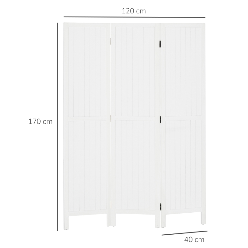 HOMCOM Paravent en bois séparateur de pièce closion intérieur pliable 3 panneaux en bois 120 x 170 cm blanc