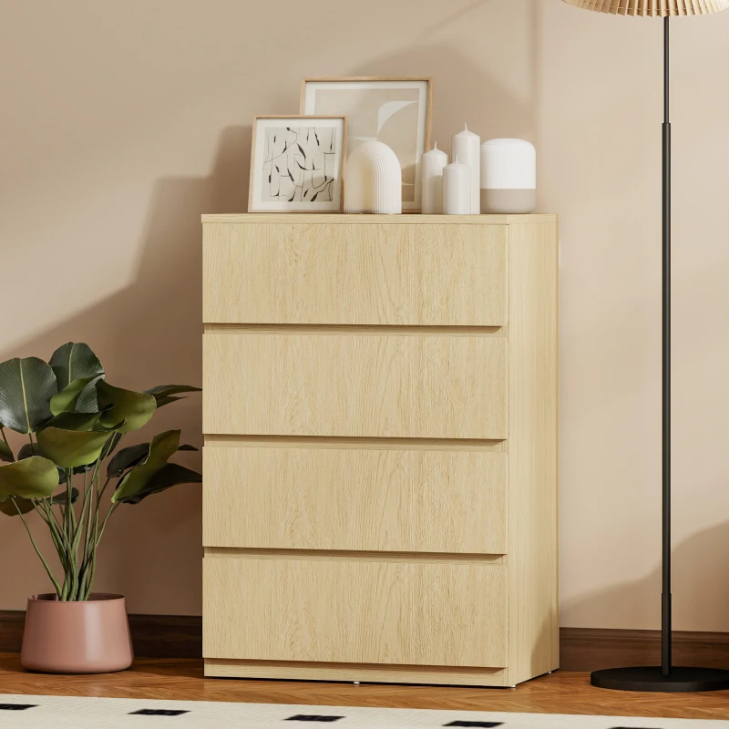 HOMCOM Chest of Drawers, 4-Drawer Storage Cabinets, Modern Dresser, Storage Drawer Unit for Bedroom
