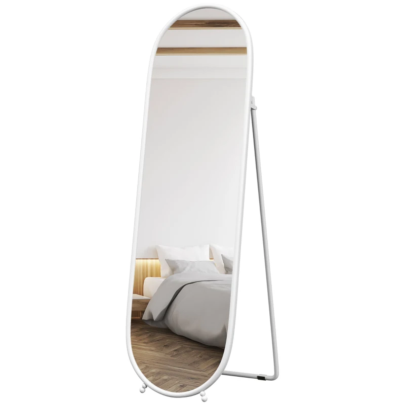 HOMCOM Specchio a Figura Intera da Terra con Supporto Pieghevole, Vetro e Metallo, 40x41x159 cm, Bianco