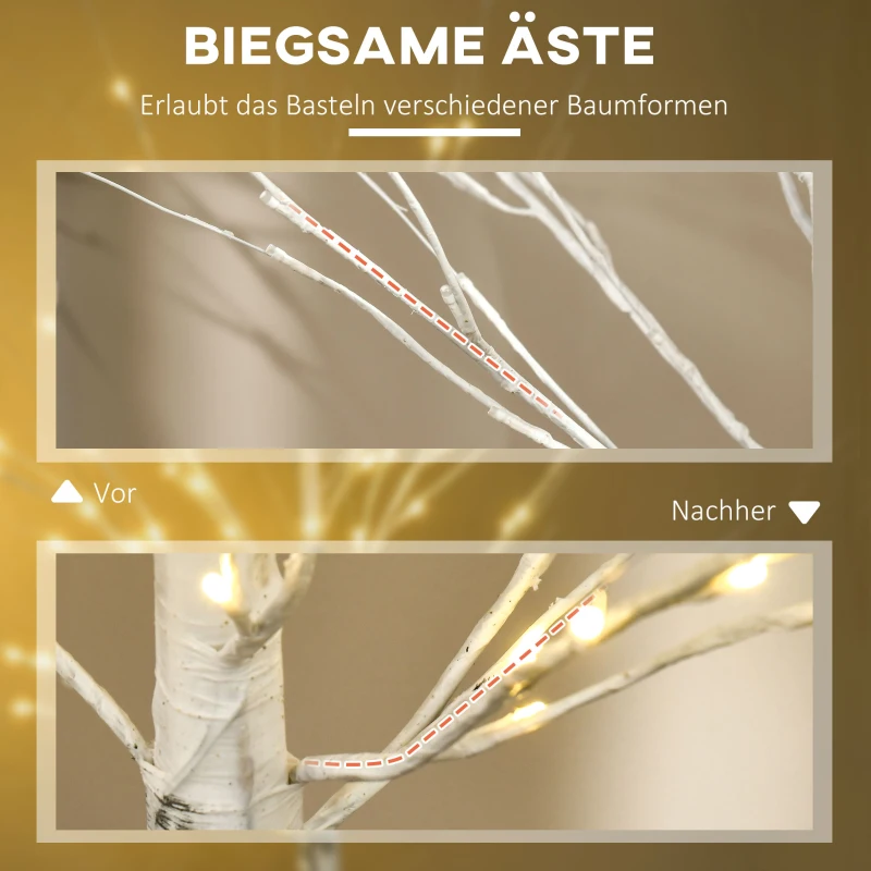 HOMCOM kunstboom, kunsberk, met LED-verlichting, warm wit, realistisch, witte bast, 22 x 22 x 180 cm
