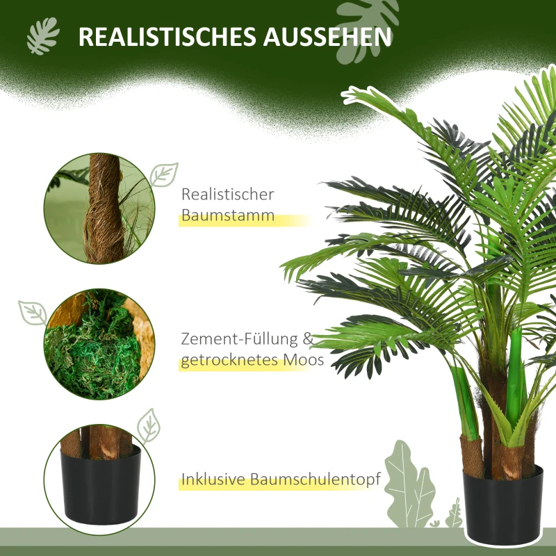 HOMCOM Kunstpalm, 1 m met Realistische Takken, Decoratieve Plant, Kunststof, In Pot, Bruin+Groen