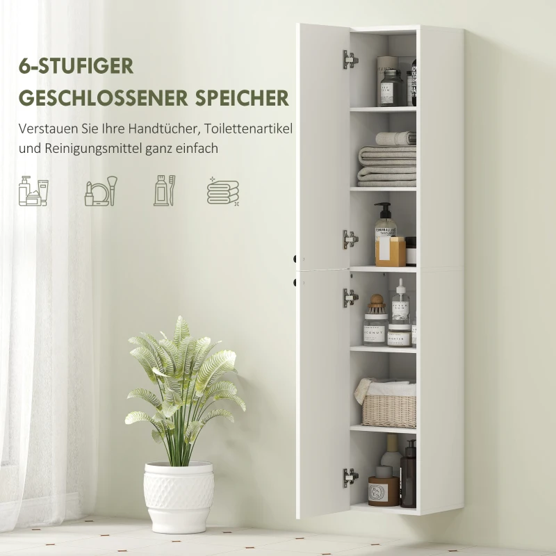 HOMCOM Wandgemonteerde badkamerkast, gelakte afwerking, 6 planken, MDF, Wit(m-6)