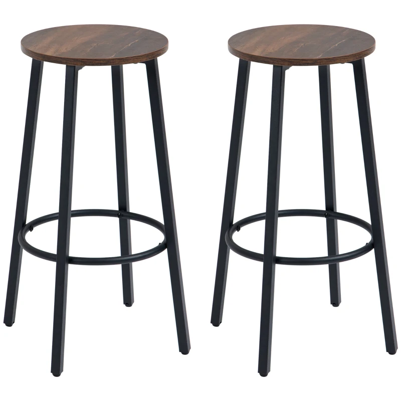 HOMCOM Barhocker-Set aus 2 Barstühlen im Industrial Design, Metallrahmen, Fußstütze, 42 x 42 x 65 cm