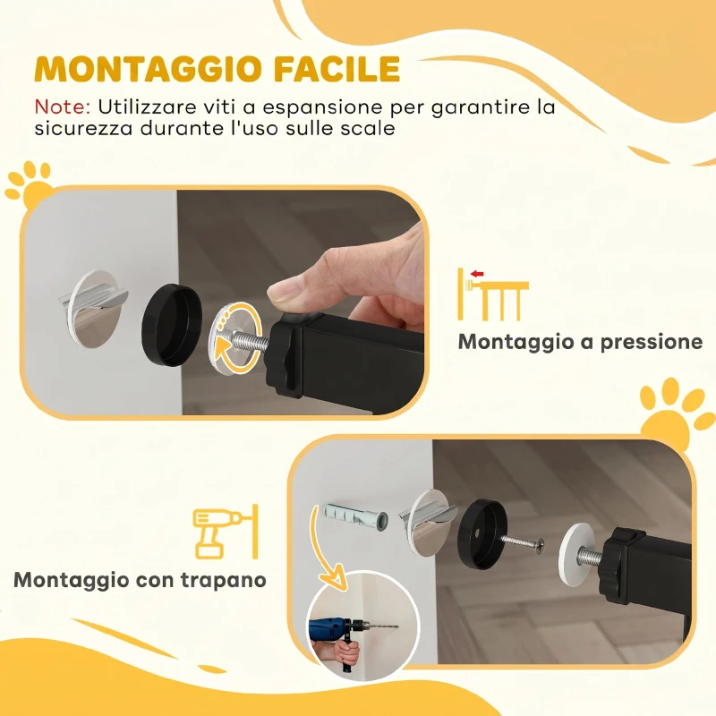 PawHut Cancellino per Cani a 3 Estensioni con Larghezza Regolabile fino a 147.5 cm e Chiusura Automatica, Nero