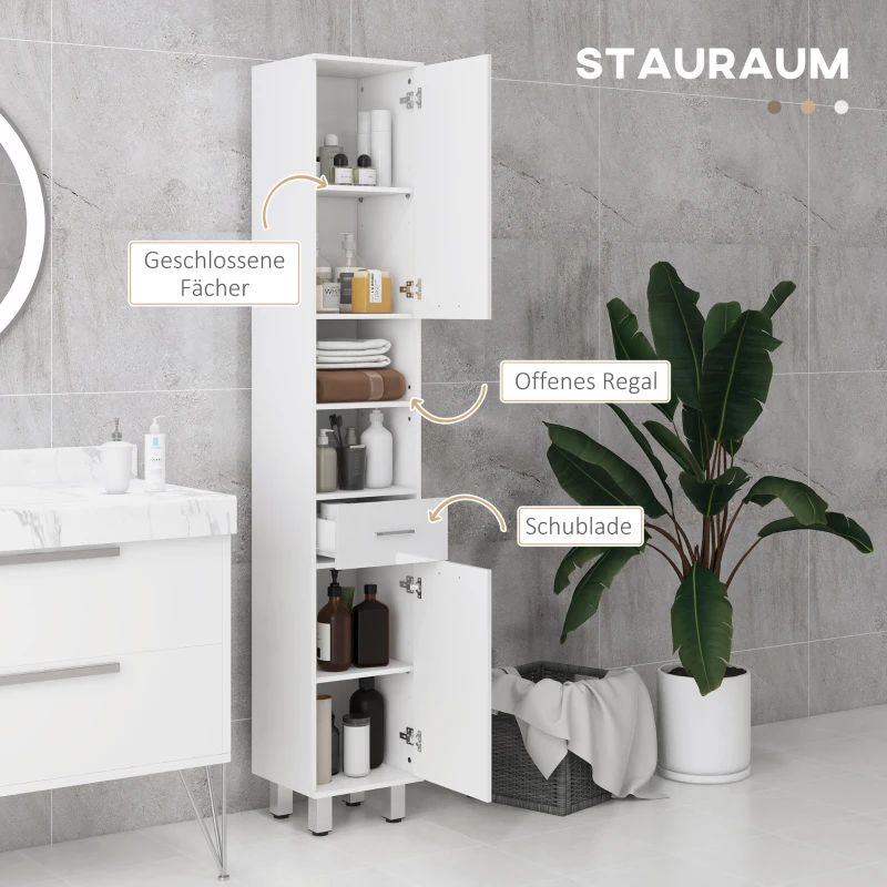 kleankin Badkamerkast, Badcommode, met Planken en Lade, Verstelbaar, Wit