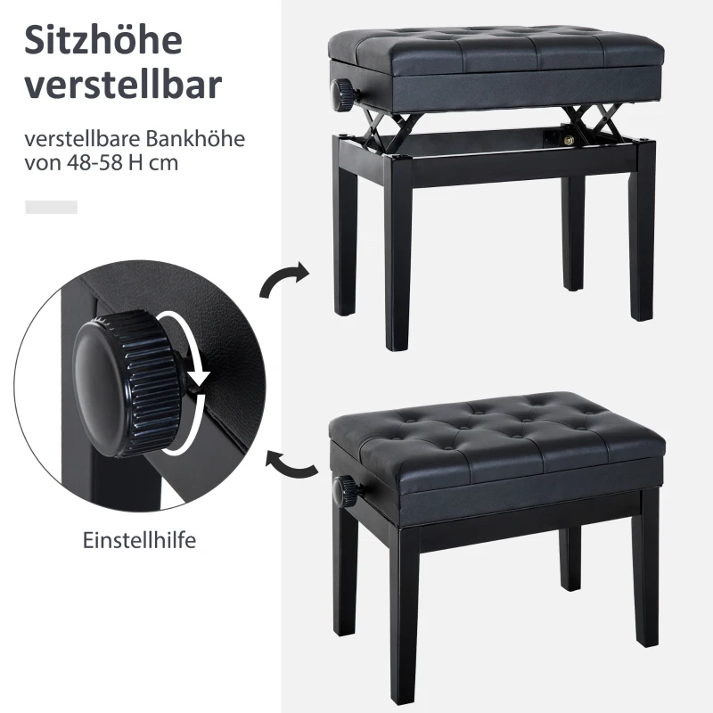 HOMCOM Pianokruk pianobank bank make-upkruk, kruk, in hoogte verstelbaar(m-4)