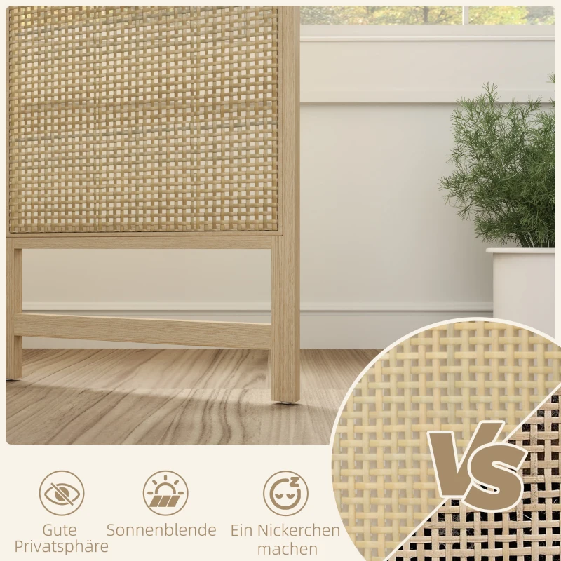 HOMCOM Driedelige, Opvouwbare Kamerscherm, 180 cm Vrijstaande Scheidingswand met Handgeweven Design voor Thuis, Natuur