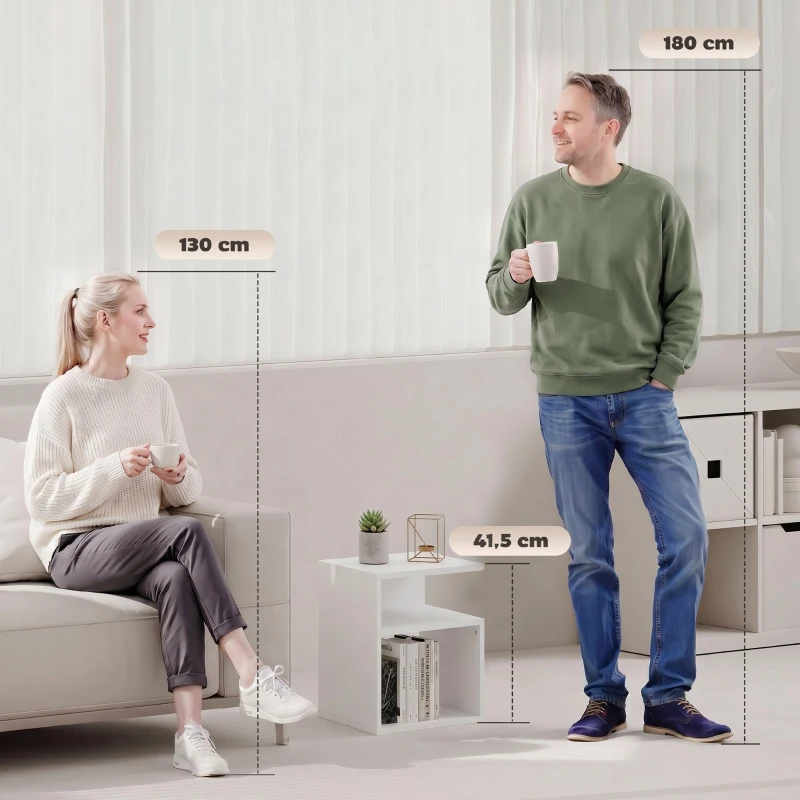 HOMCOM Masă Modernă de Cafea cu 3 Rafturi Deschise pentru Sufragerie, Dormitor, Birou, PAL, Alb