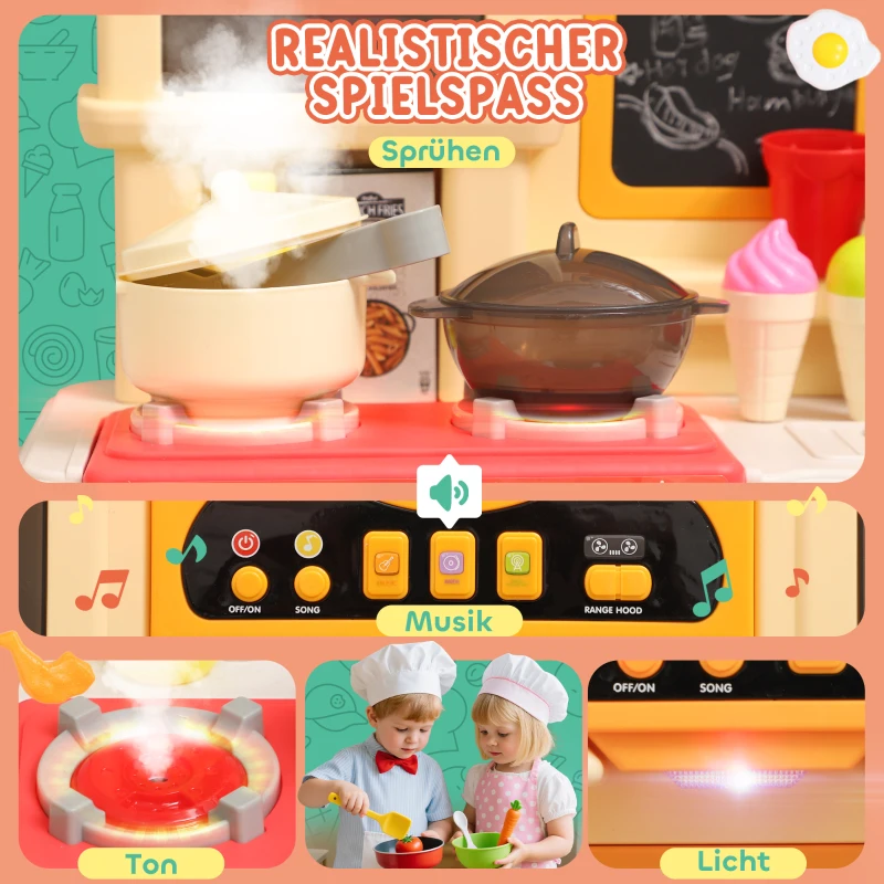 AIYAPLAY Speelkeuken met stromend water, 85-delige accessoires, elektrische kraan, verlichting, geluiden, voor kinderen van 3-6 jaar, kunststof, groen