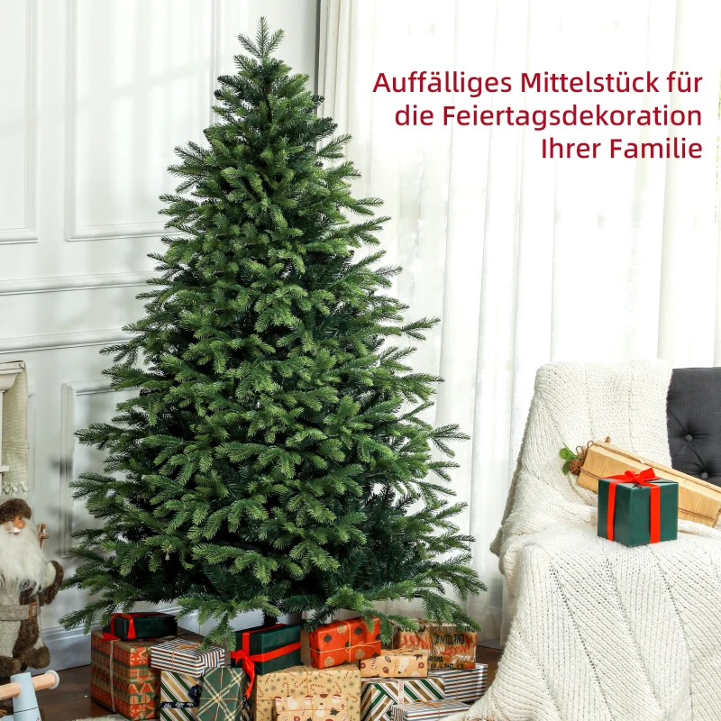HOMCOM Kunstkerstboom, 183 cm kerstboom met 1700 punten, brede opklapbare metalen standaard, voor kerstdecoratie, groen