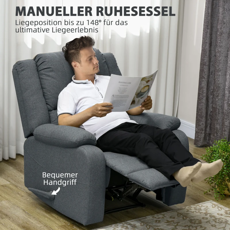 HOMCOM Relaxstoel met ligfunctie en voetsteun, verstelbaar, tot 150 kg, stalen frame, 90 x 96 x 98 cm, Grijs