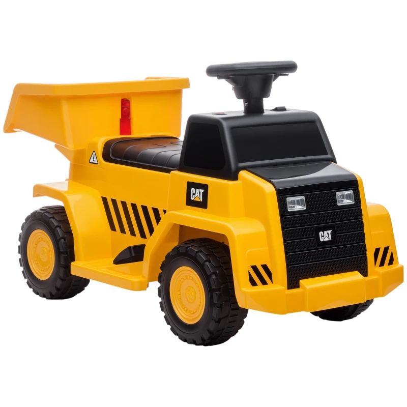 HOMCOM Elektrische kiepwagen voor kinderen, kantelbare laadruimte, max. 3 km/h, koplamp, claxon, geel, 74,5 x 36 x 43,5 cm