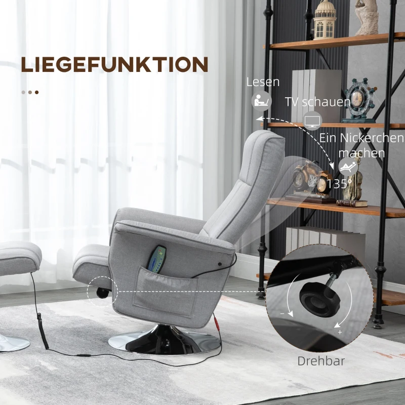 HOMCOM massagestoel met voetenbank, elektrische relaxstoel met ligfunctie(m-5)